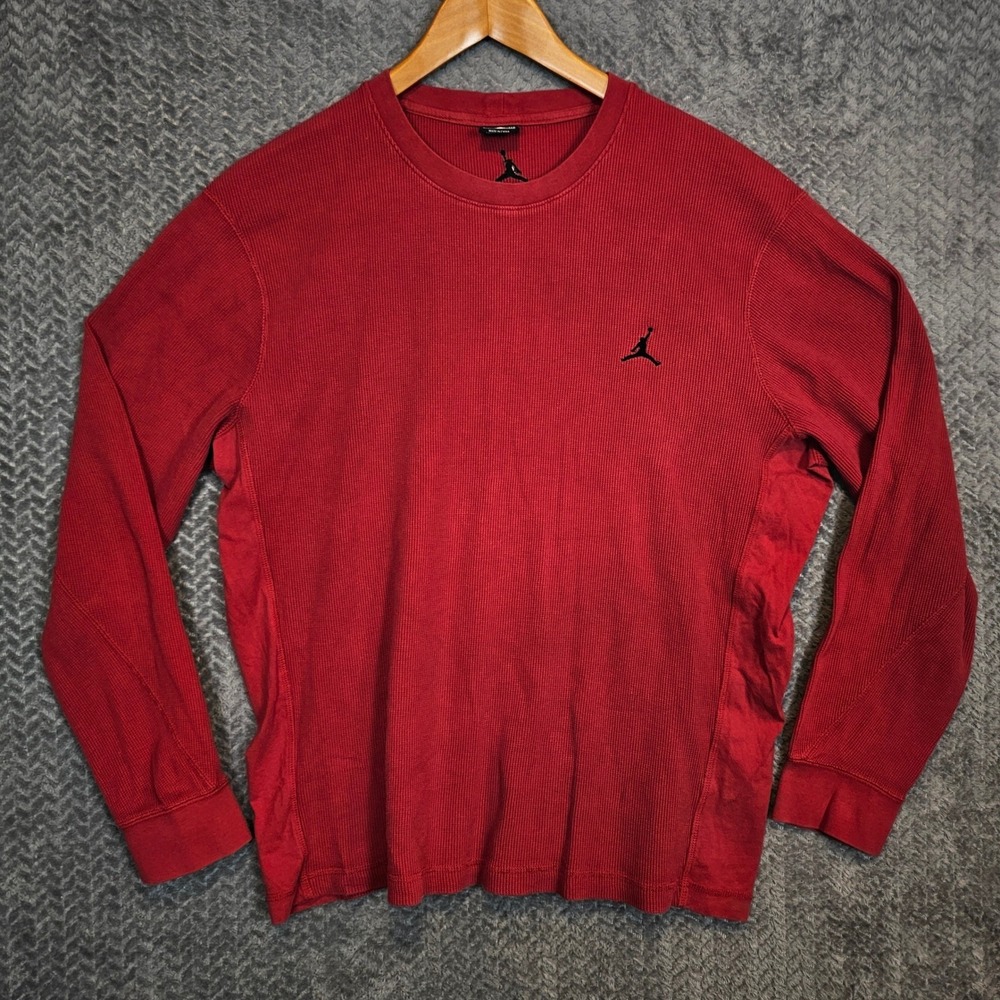 VTG Jordan Brand Mens XXL Red Waffle Knit Thermal Long Sleeve Jumpman Shirt
